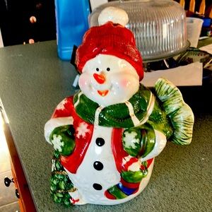 Snowman cookie jar 11” high